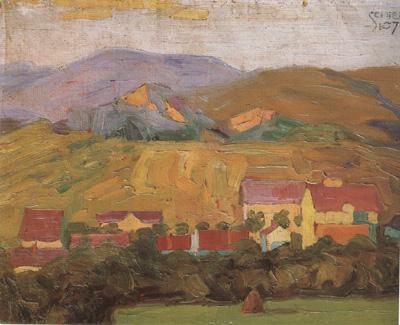 Egon Schiele Village with Mountain (mk12) oil painting picture